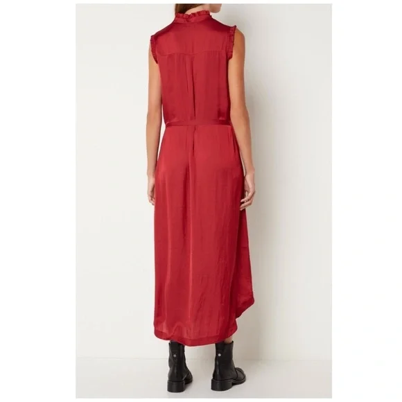 Zadig & Voltaire Feminine Lightweight Raos Satin Ruffle Midi Dress In Wine XS - Picture 3 of 16